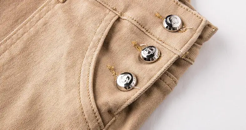 

2018 spring new khaki and yellow large size strap jeans