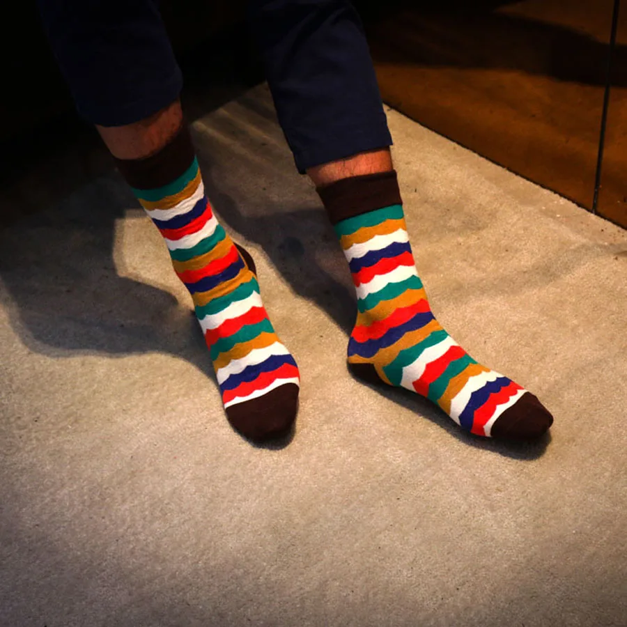 10 цветов, мужские носки в британском стиле, клетчатые calcetines, градиентные цвета, брендовые Элитные Длинные хлопковые носки для счастливых мужчин