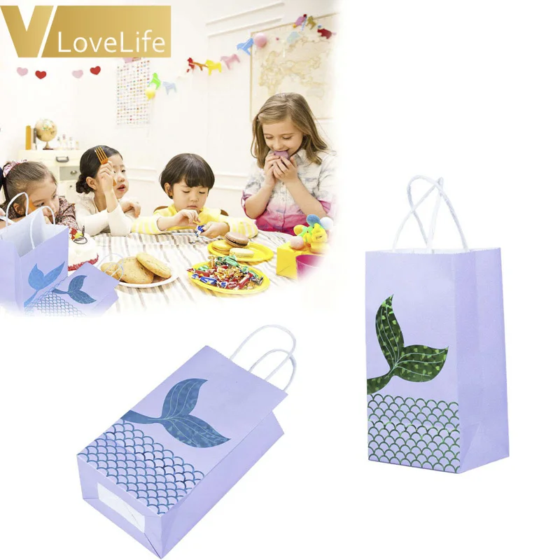 6 шт. блестящие бумажные пакеты Русалочки сумка тоут под морем тематические для