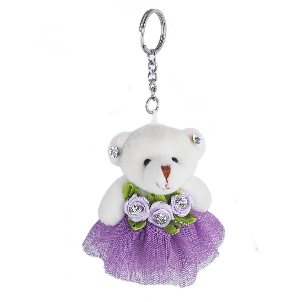 Fashion Children Plush Doll Cute Teddy Bear Keychain Key rings Car Bag Accessories Charm Rhinestone Rose Flower Pendant Keyrings | Украшения