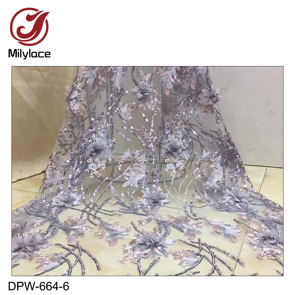Milylace 3D Цветочная кружевная ткань с блестящими пайетками 5 ярдов французский тюль