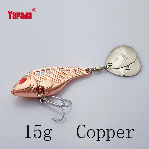 Copper 15g YAPADA VIB 301 Tycoon 10 г/15 г/20 г/25 г тройной крючок+ вращающиеся блестки 41 мм/47 мм/52 мм/55 мм многоцветный Металл VIB рыболовные приманки - Цвет: Copper 15g