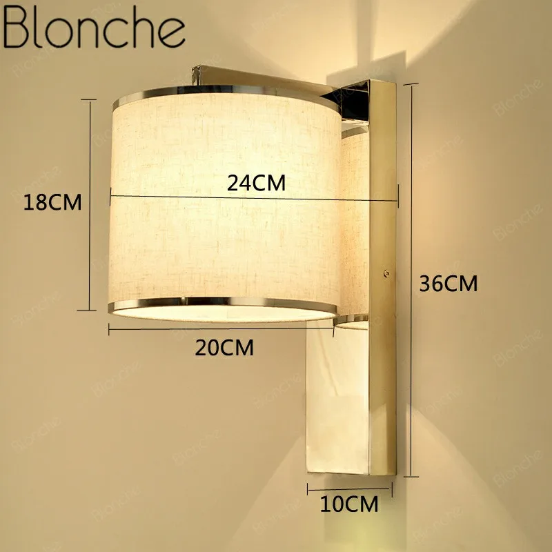 Скандинавский металлический настенный светильник тканевый для спальни коридора