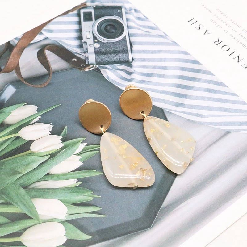 

Gold Glitter Resin Symmetrical Earrings Simple Jewelry Japan Korea Styles