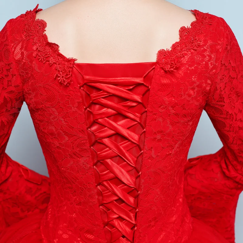 Новинка 2018 красное свадебное платье Vestido De Noiva винтажное с расклешенным рукавом и