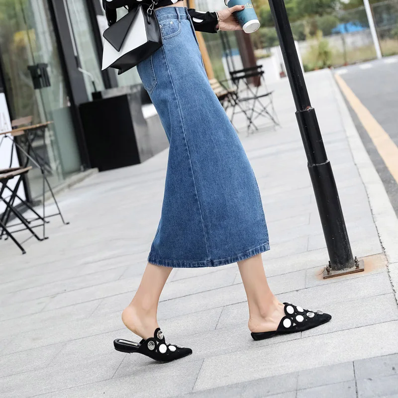 Женская джинсовая юбка демисезонная Длинная свободная повседневная трапеция с