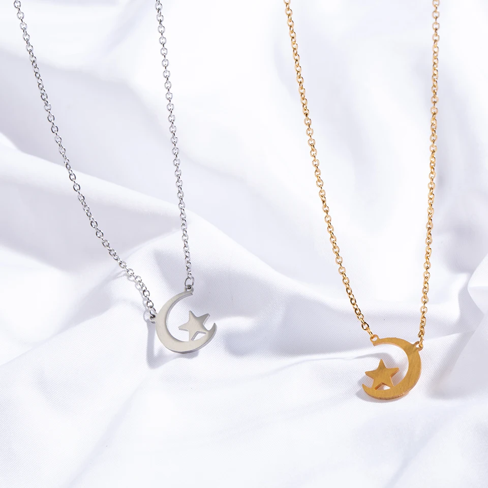 Модное ожерелье из нержавеющей стали с подвеской Moon Star для женщин|Ожерелья