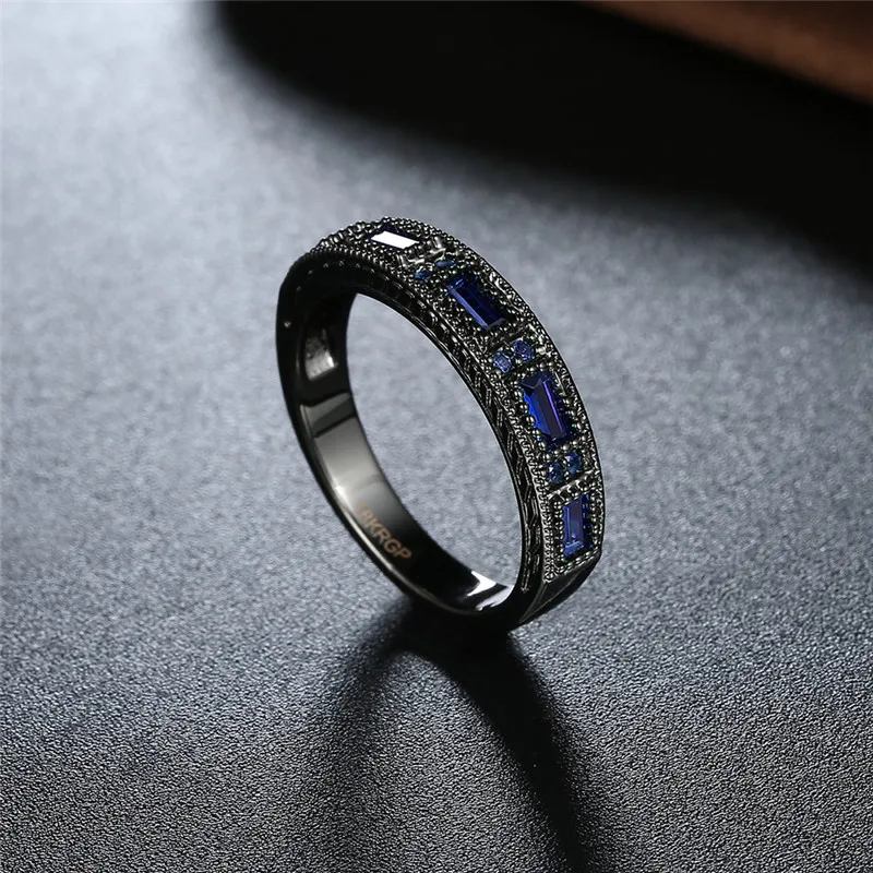 May Birthstone Ring Wedding Band Jewelry Vintage Black Gold Filled Blue AAA Zircon Birthday Gift | Украшения и аксессуары