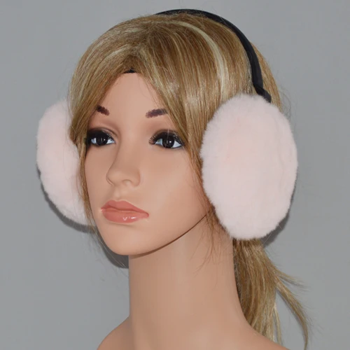 PINK Новые русские девушки зима натуральный кролик Рекс Меховые наушники женские теплые модные ушные вкладыши Плюшевые Пушистые из натурального кроличьего меха - Цвет: PINK