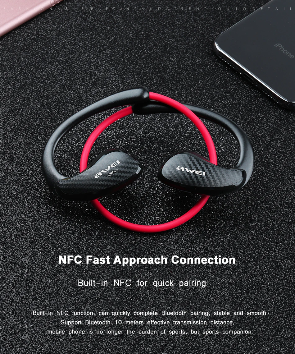 AWEI A881BL NFC беспроводные Bluetooth наушники спортивные водонепроницаемые беспроводные наушники с микрофоном стерео Bluetooth гарнитура для телефона