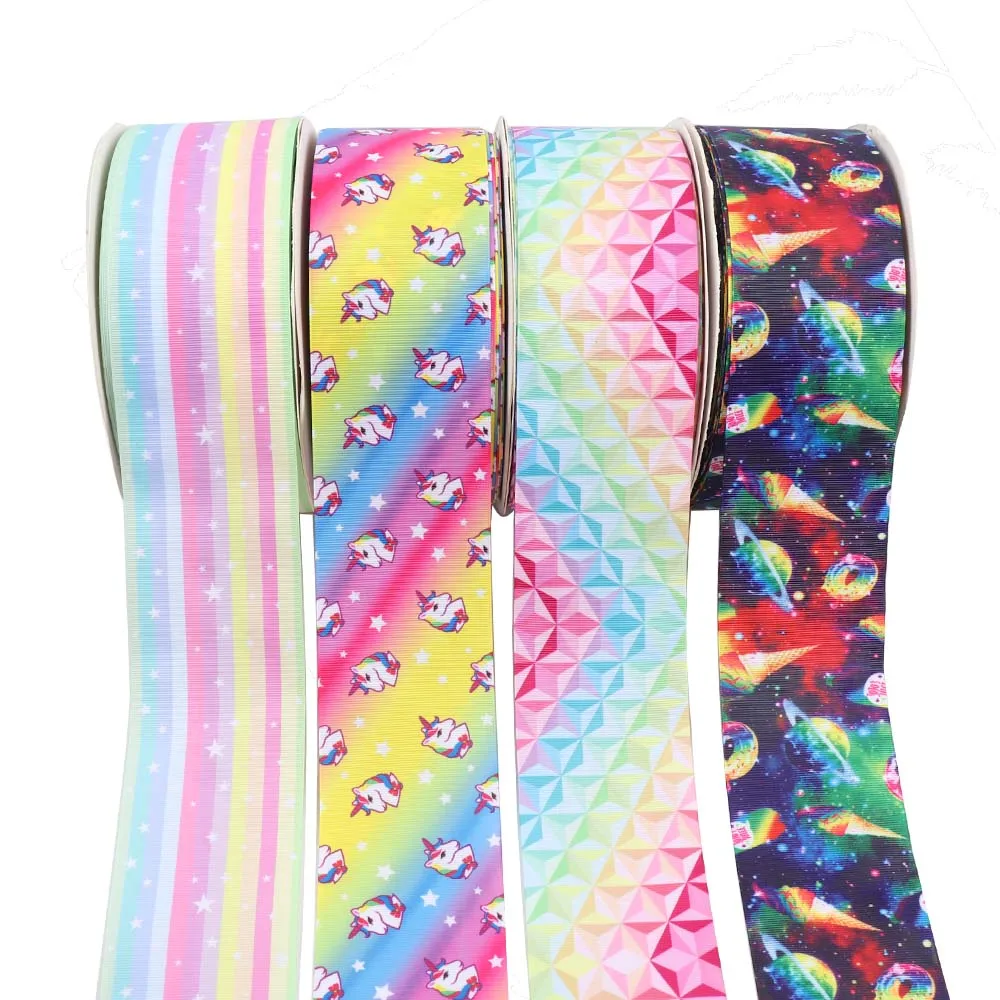 AHB красочные печатные Grosgrain ленты 75 мм ширина 5 ярдов/партия одиночное лицо DIY hairbow