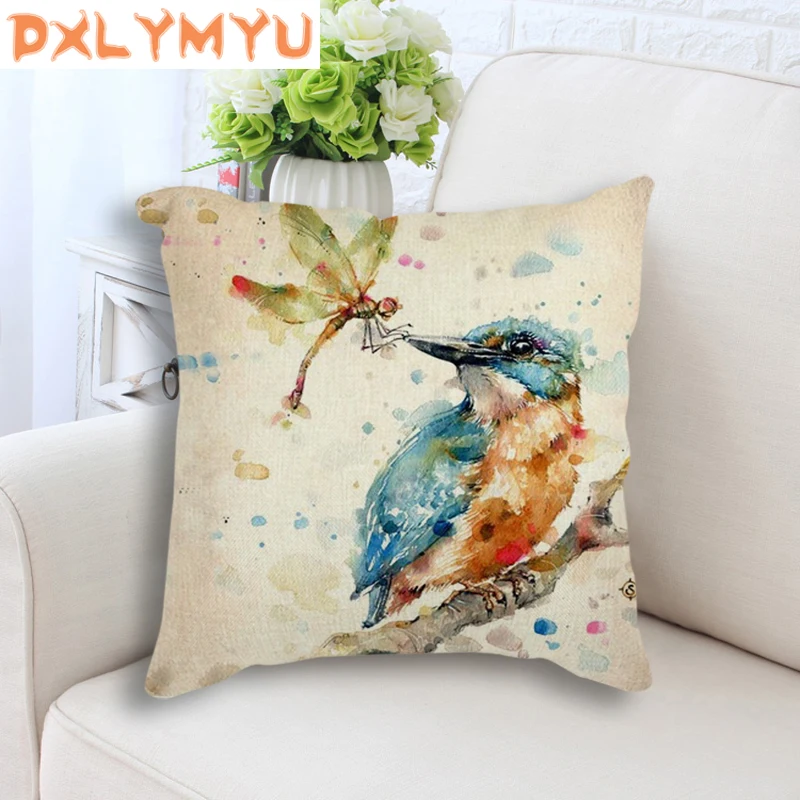 

Throw pillow cushion cover watercolor bird dandelion flower owl seahorse office lumbar pillow sofa cushion pillow case cover