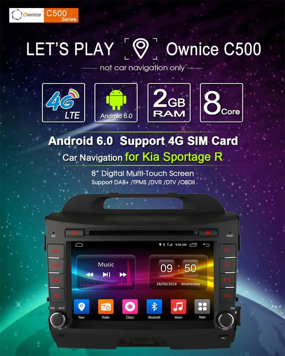 Octa Core автомобильный dvd-плеер Android 6,0 для Kia sportage R 2010 2011 2012 2013 gps-навигация, радио, стерео BT 4G 2 Гб Оперативная память