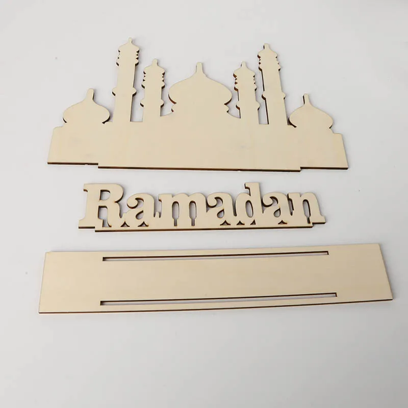 

1Pcs Wooden Eid Mubarak DIY Castle Home Decor Ramadan Eid Mubarak Wooden Plaque Decor For Ramadan