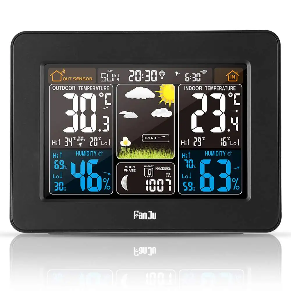 FanJu FJ3365 EU/US Plug Метеостанция Многофункциональные цифровые часы температура влажность Луна фаза настольный ЖК-будильник