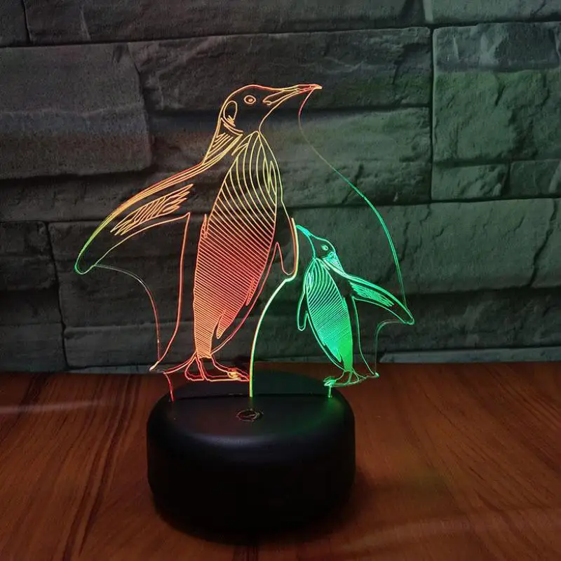 

Penguin Mother And Son 3d Visual Light Creative Colorful Lovely 7 Color Change Table Lamp For Bedroom Christmas Gife