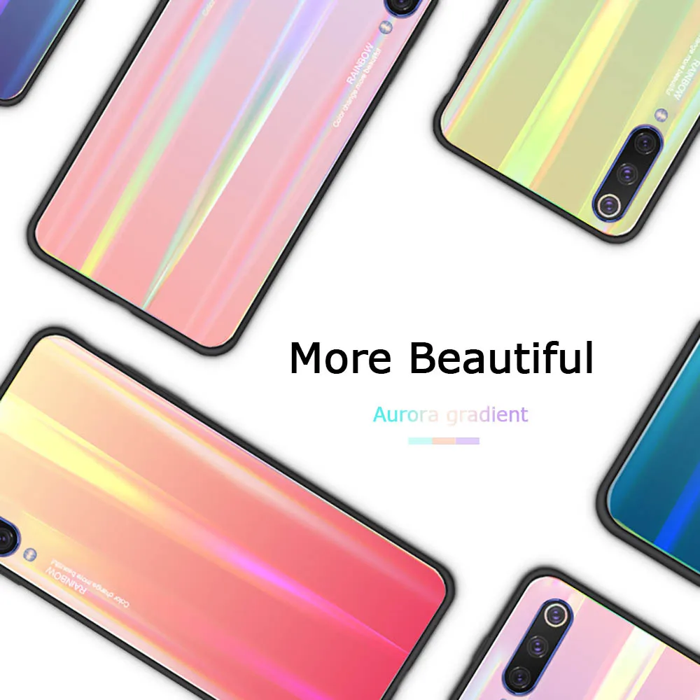 Laser Tempered Glass Case for Xiaomi Mi 8 9 Gradient Colorful Soft Silicone Anti-knock Cover For Redmi Note 7 | Мобильные телефоны