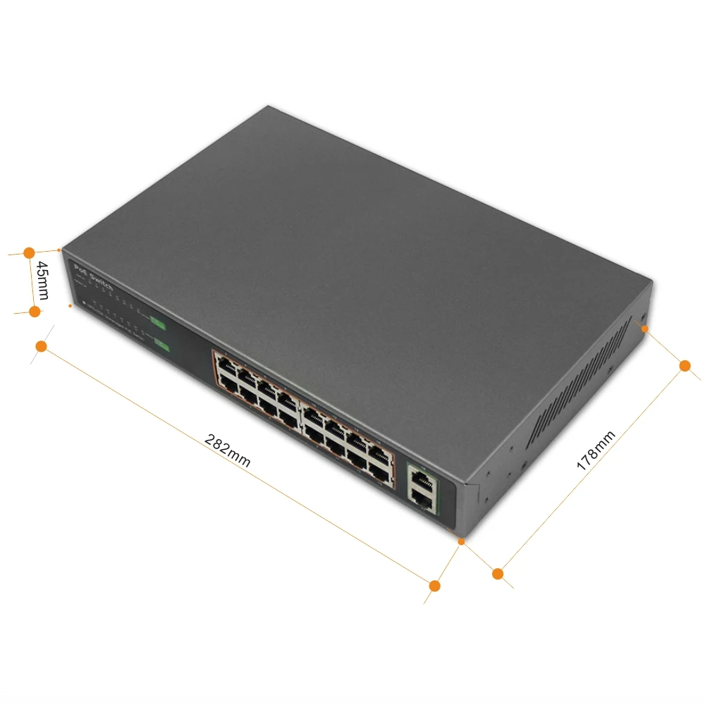 ENSTER неуправляемый 16 портовый коммутатор 10/100 Мбит/с 802.3af PoE Plus с 2 портами 100/1000