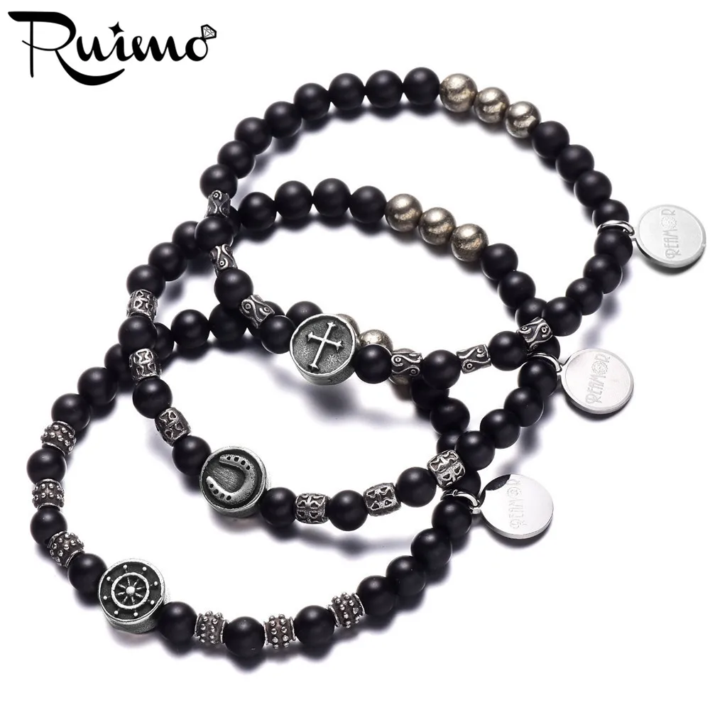 Подкова и руль из нержавеющей стали RUIMO бусины с натуральным черным ониксом