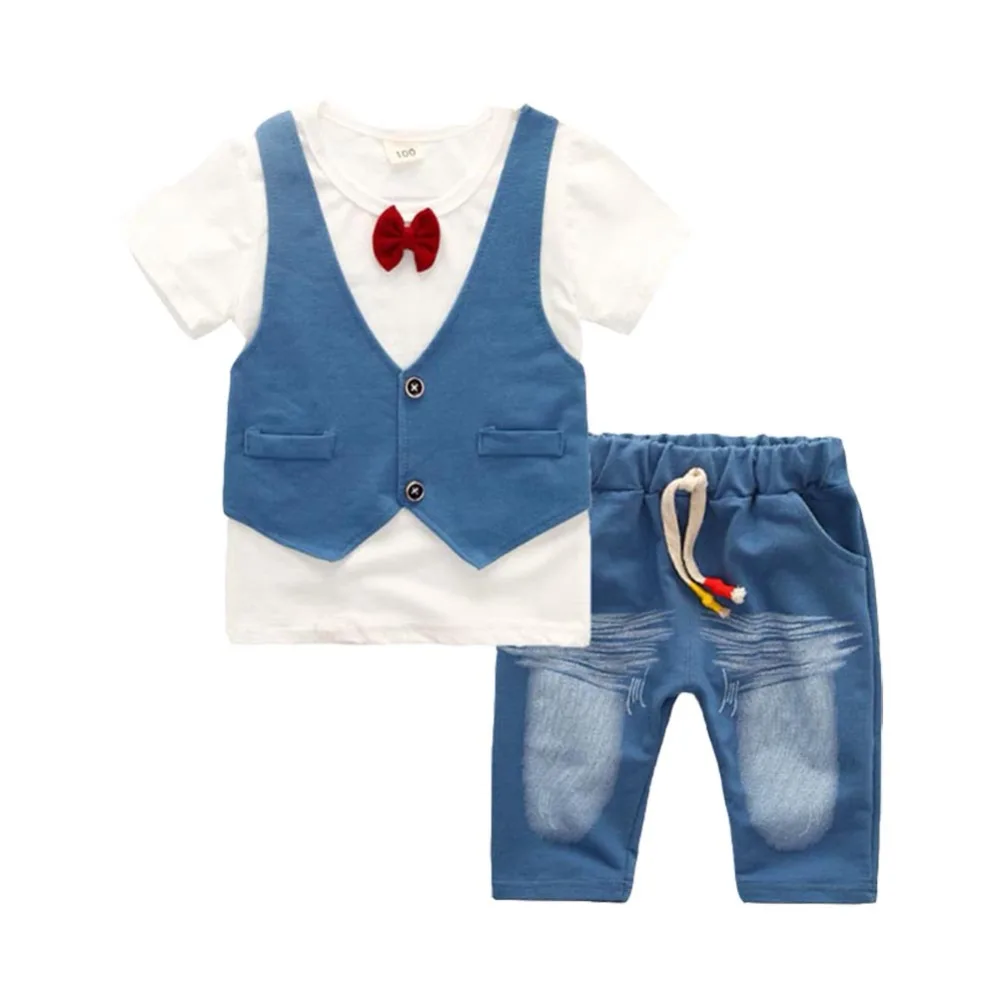 Summer Baby Boy Clothes Set Newborn Infant Clothing Short Sleeve Gentleman T-shirt+Pant Children |