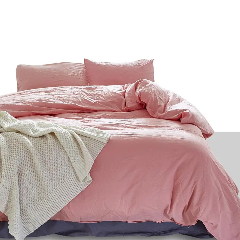 Bedding Three Piece Set Solid Color High Quality 100% Cotton Simplicity 3 Size Soft Duvet Cover Pillow Case Water Scrubbing | Дом и сад