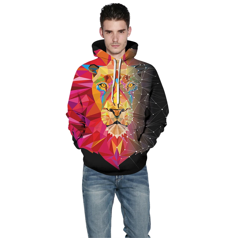 Осень-зима, Женский/мужской свитер, S-3XL, спортивные толстовки с капюшоном, с геометрическим рисунком льва, 3D принт, пальто, топы, свободный свитер, тренировочный пуловер