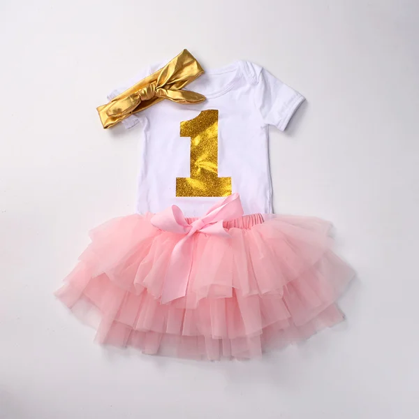 pink 2 Одежда на первый день рождения для маленьких девочек, комплекты с юбкой-пачкой для новорожденных, комплект из 3 предметов, белый комбинезон, топ, шаровары, комплекты с накидкой на подгузники, 0-24 мес - Цвет: pink 2