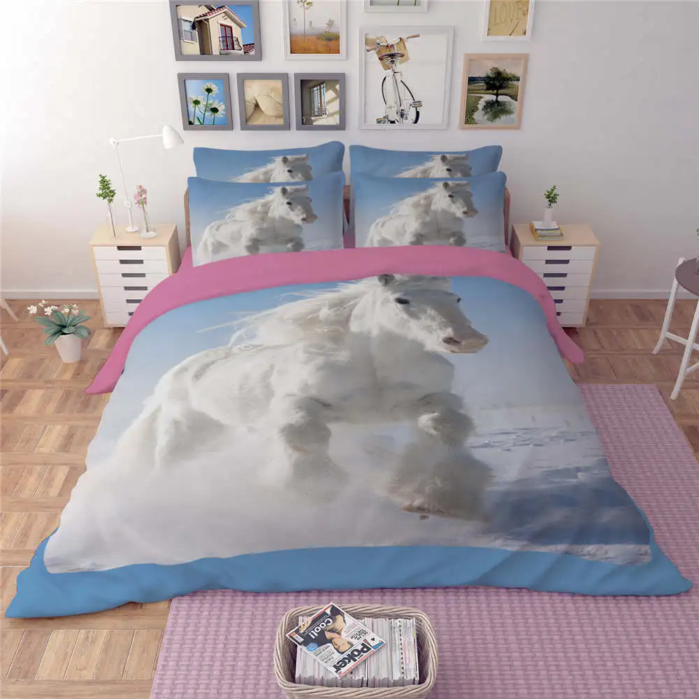 Постельный комплект из 3-4 предметов Висячие белые лошади одеяло с 3D рисунком