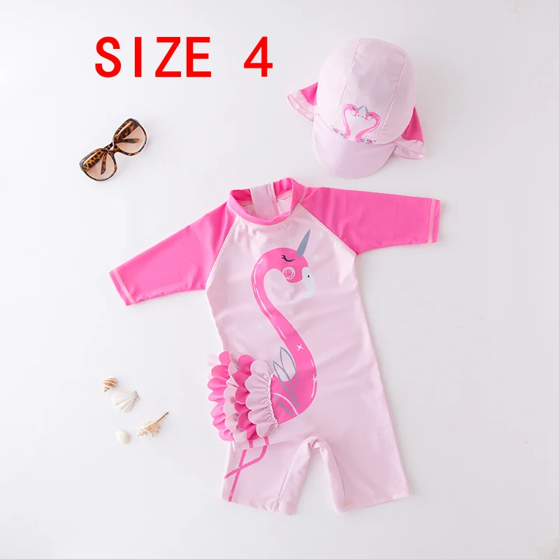 SIZE 4 Купальник для девочки г. Летний милый мультяшный Фламинго купальный костюм детский купальник цельная детская пляжная одежда для девочек от 1 до 6 лет - Цвет: SIZE 4