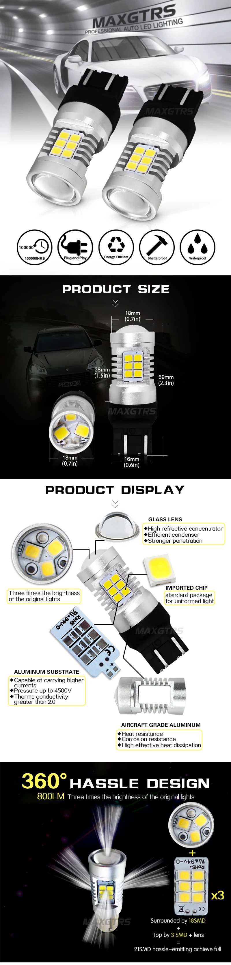 2x теплый белый высокой Мощность 7443 T20 W21/5 Вт 2835 21SMD светодиодный Авто сигнала поворота Стоп-сигнал лампы, работающего на постоянном токе 12 В в парковка светодиодный s Задние огни