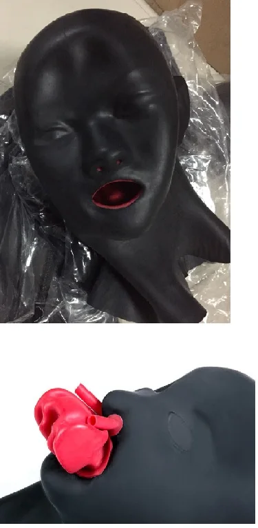 Латексная анатомическая 3D маска капюшон с красной лампой|anatomical latex|tube lipstube gag |