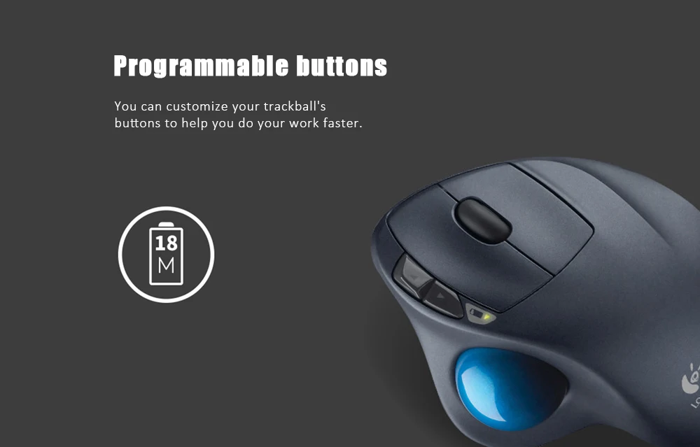 Logitech M570 2,4G Беспроводной мышь с трекболом эргономичная Вертикальная Профессиональный рисунок лазерные мыши для Win10/8/7/vista