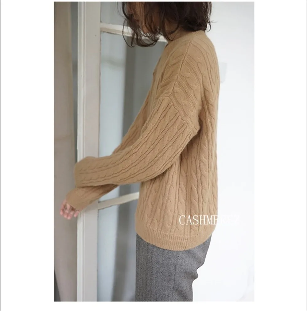 cashmere sweater female head round neck short loose thickening twist solid color knitted sweaters women autumn winter pullover