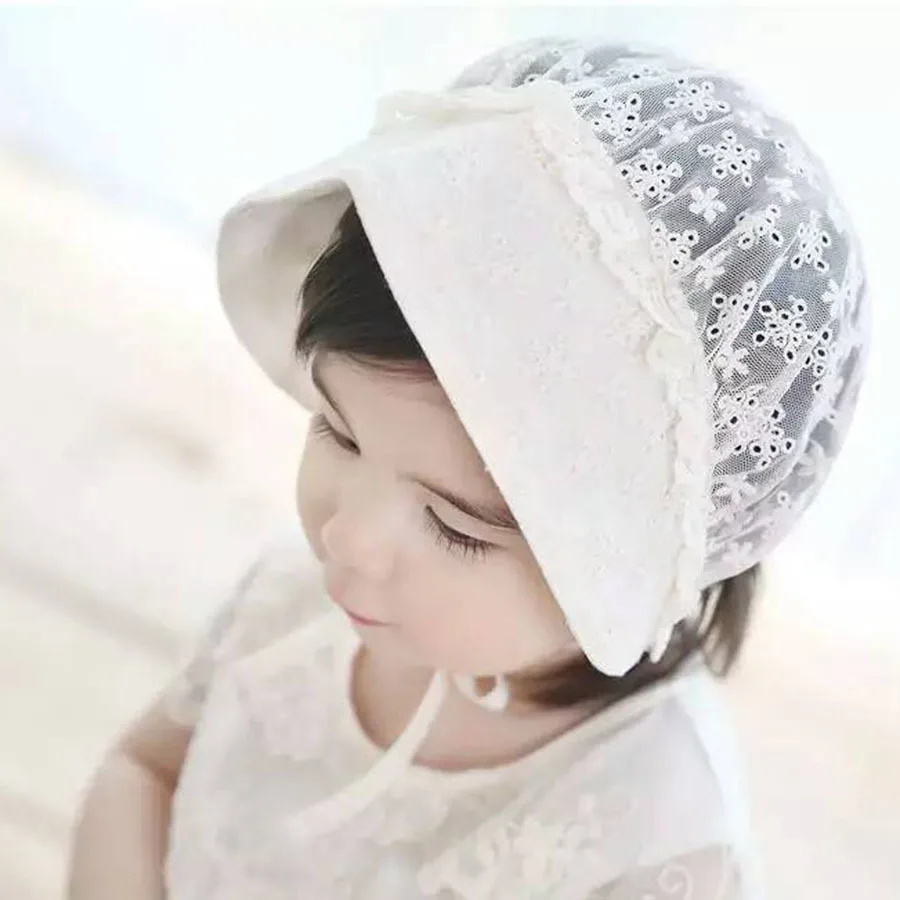 Lace Flower Baby Bonnet Newborn Beanie Hats Spring Summer Lovely Princess Hat Caps Cotton Floral Kids Girls White | Детская одежда и