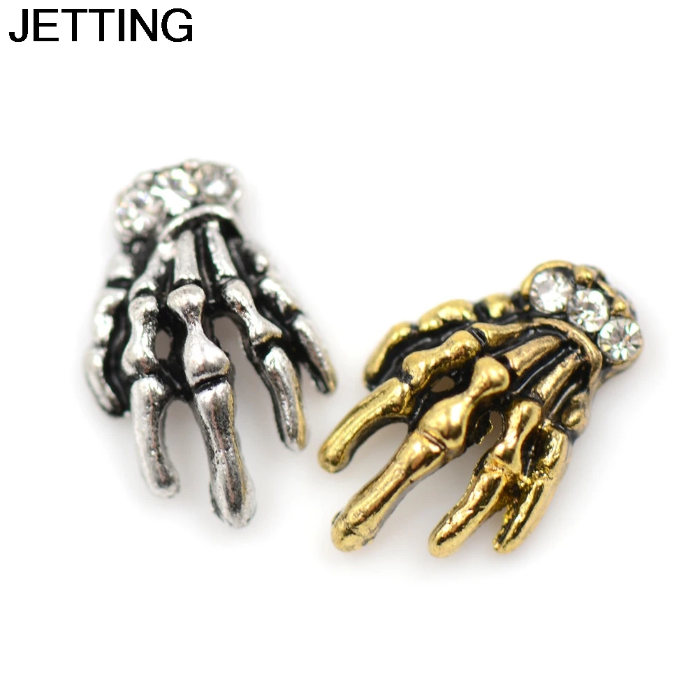 Новинка самодельные ногти серебряный золотой сплав Череп подвески 3D наклейки