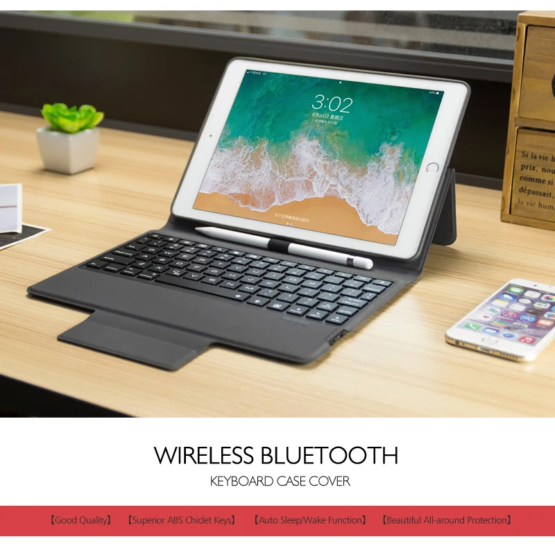 Чехол с Bluetooth клавиатурой для нового iPad 9 7 дюйма тонкий кожаный чехол премиум