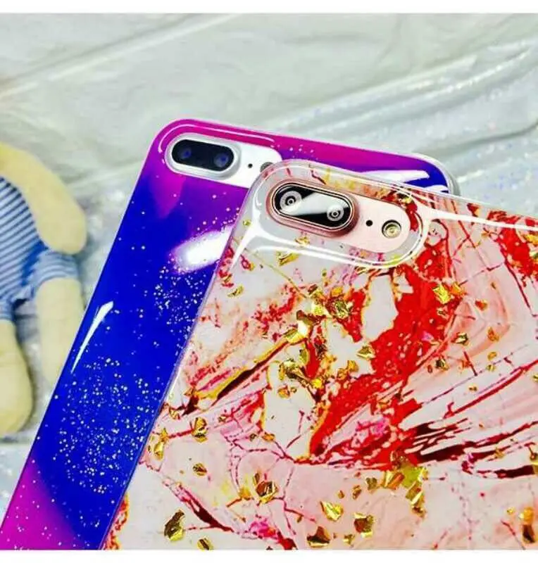 Чехол Triseoly из золотой фольги с блестками и мрамором для телефона iPhone X 8 7 Plus мягкий