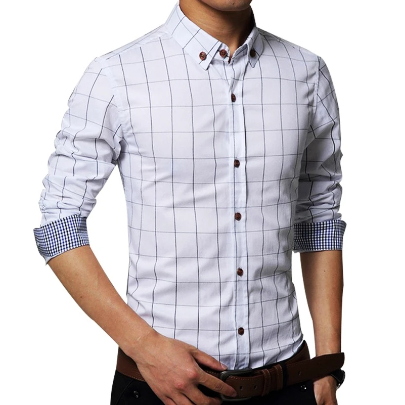 Новинка 2017 осенние Рубашки Мужская модная брендовая одежда приталенная рубашка