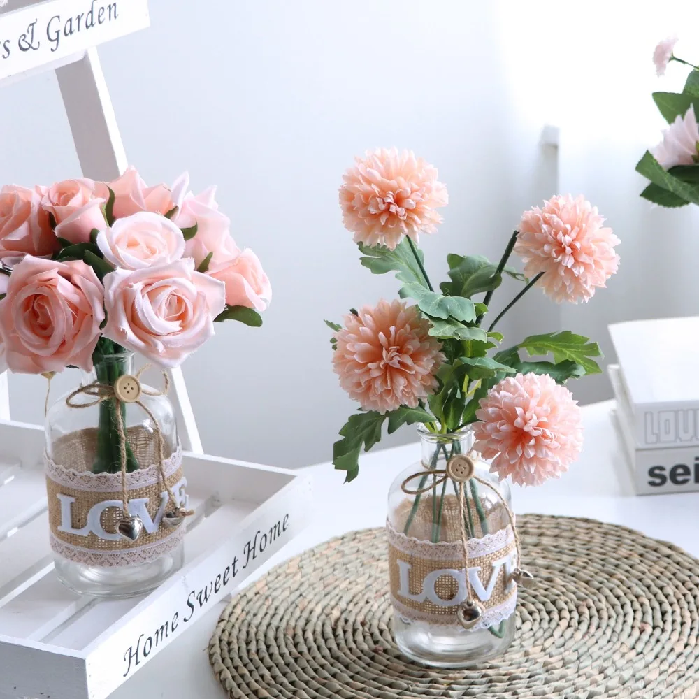 Современная стеклянная ваза + искусственный цветочный набор Декор для дома