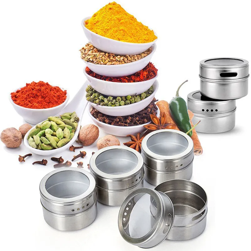 

9 шт набор приправы Коробки Магнитный пыле Видимый Нержавеющая сталь специй может набор горшочков открытый Кухня Инструменты гаджеты