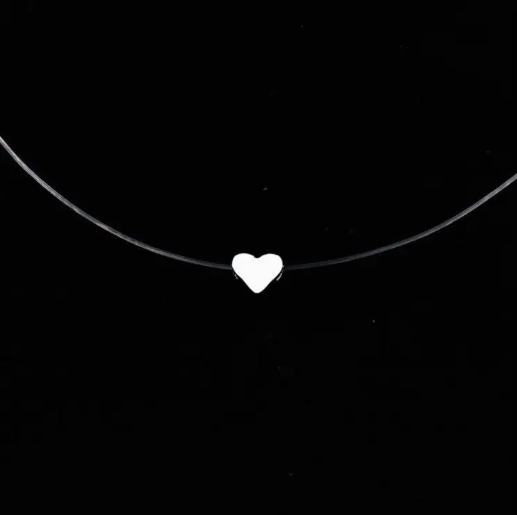 Heart Новинка, женское ожерелье с сердечками и звездами, подвеска метеорит, прозрачная леска, невидимая Женская циркониевая подвеска, ожерелье, ювелирное изделие - Окраска металла: Heart