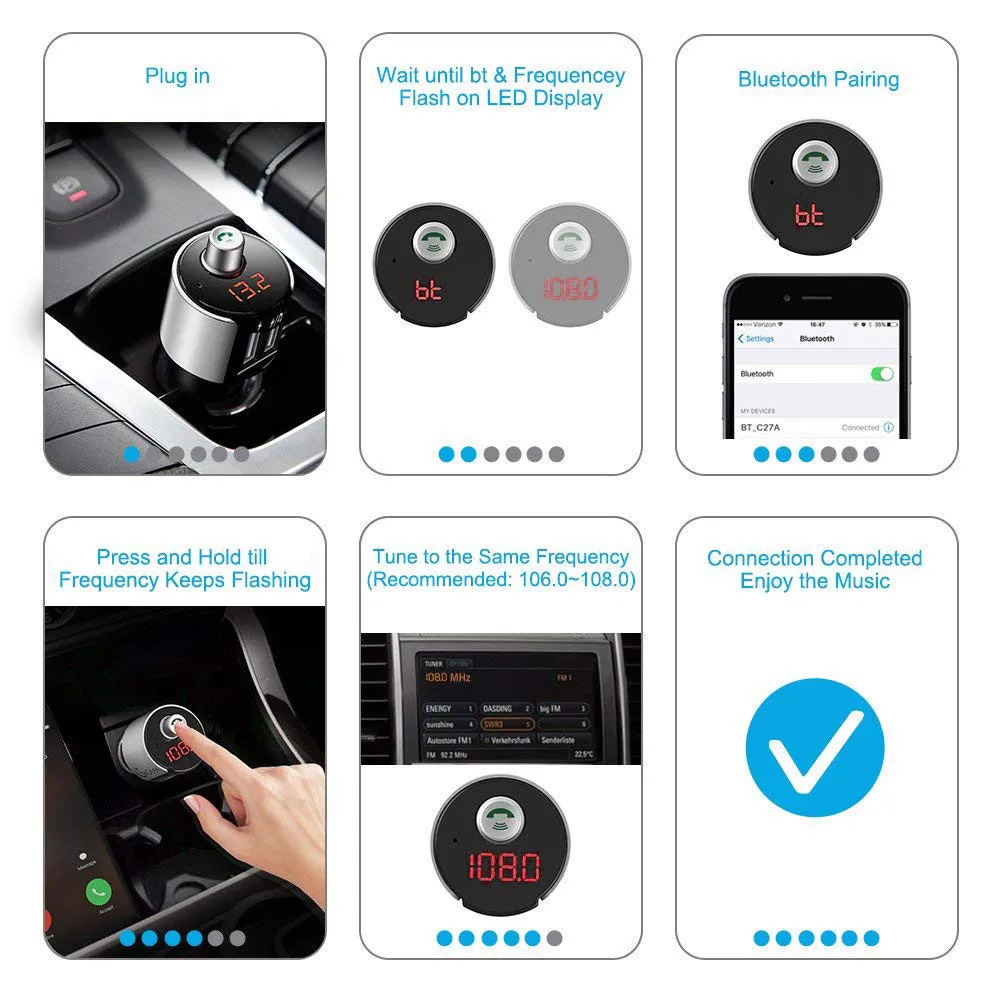 Автомобильный Bluetooth fm-передатчик беспроводной комплект Hands Free MP3 музыкальный плеер Поддержка TF карты 5 в 2.5A USB FM модулятор