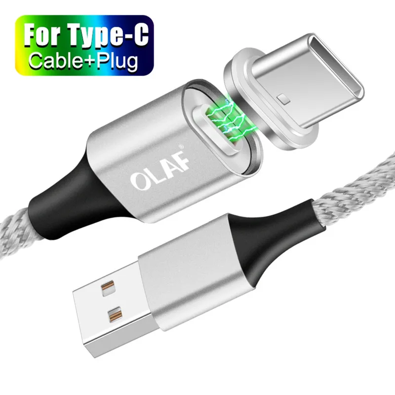 Олаф Магнитный usb type-C кабель для samsung Galaxy S9 S8 кабель передачи данных для быстрой зарядки для huawei mate 20 Pro Xiaomi Mi 8 usb type-C - Цвет: Silver Type C Cable