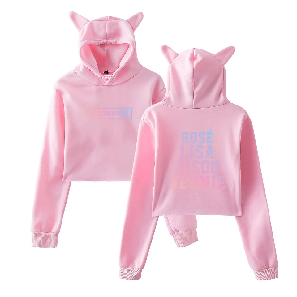 KELUOXIN Kpop Blackpink Kawaii толстовка с кошачьими ушками Женская команда с именами членов группы толстовки с принтом Blackpink вентиляторы сексуальный пупок кроп Топы