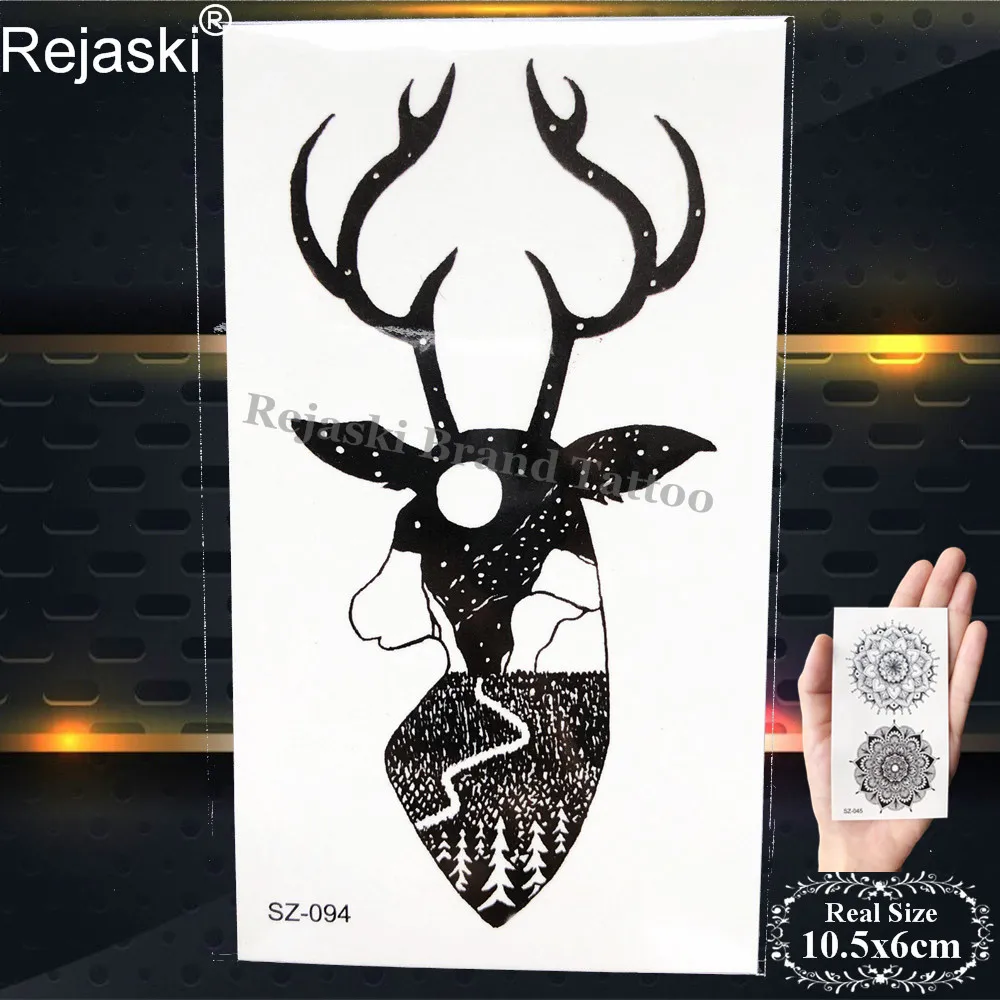 Черная Геометрическая популярная временная татуировка Rejaski Мужская модная