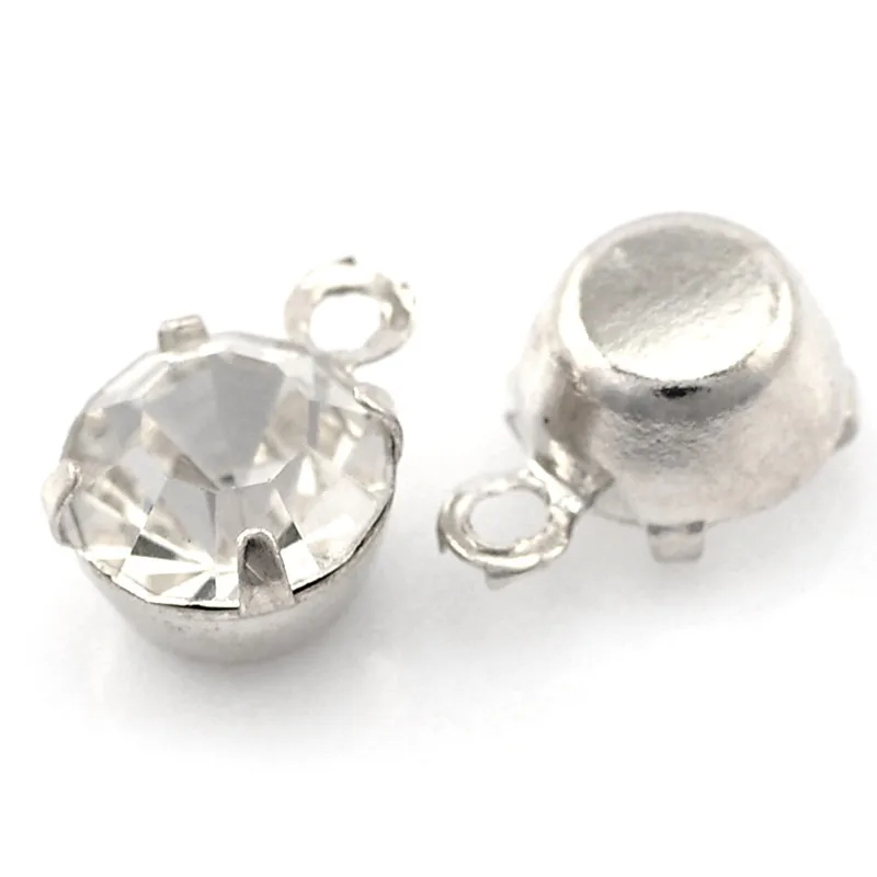 

50Pcs Pendants Clear Rhinestone Copper Round Silver Tone Jewelry DIY Findings Charms 8x6mm(3/8"x2/8")