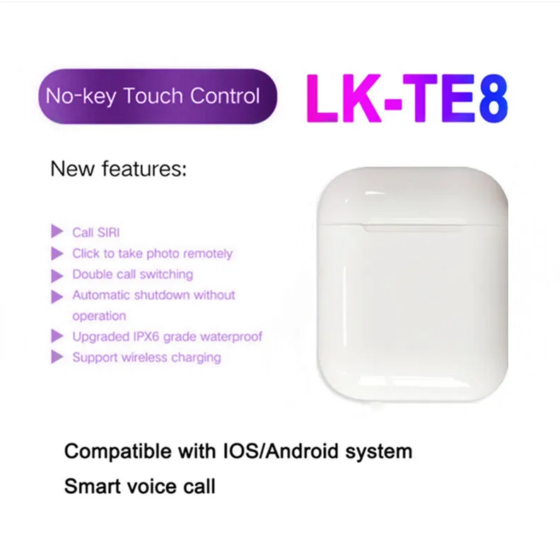 LK-TE8 LK TE8 Сенсорный Тип беспроводные наушники Bluetooth бинауральные звонки смарт-наушники Беспроводная зарядка Bluetooth 5,0