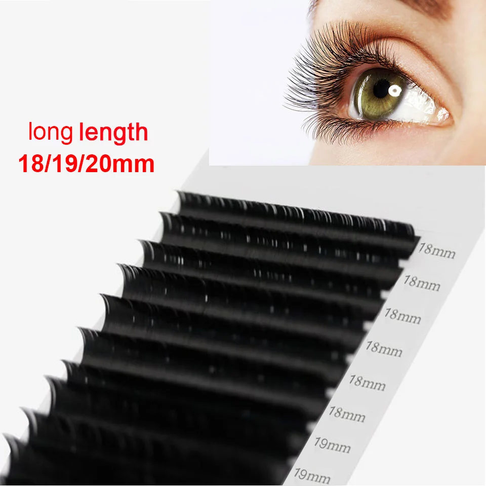 16rows/case 18,19,20mm long style length in one tray maquiagem cilios silk natural individual eyelash extension