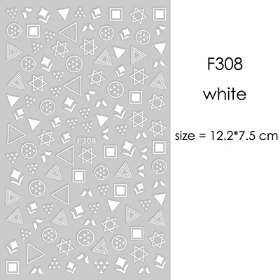 F308white 1 лист серебряный золотой белый черный абстрактная графика дизайн круглый квадратный треугольник наклейки для ногтей Луна Звезда наклейки для ногтей - Цвет: F308white