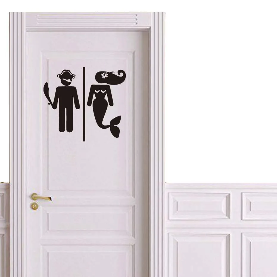 Funny Decals Mermaid Wome Men Door Vinyl Stickers Modern Wall Toilet WC Note Washroom Bathroom Home Decor Art | Дом и сад